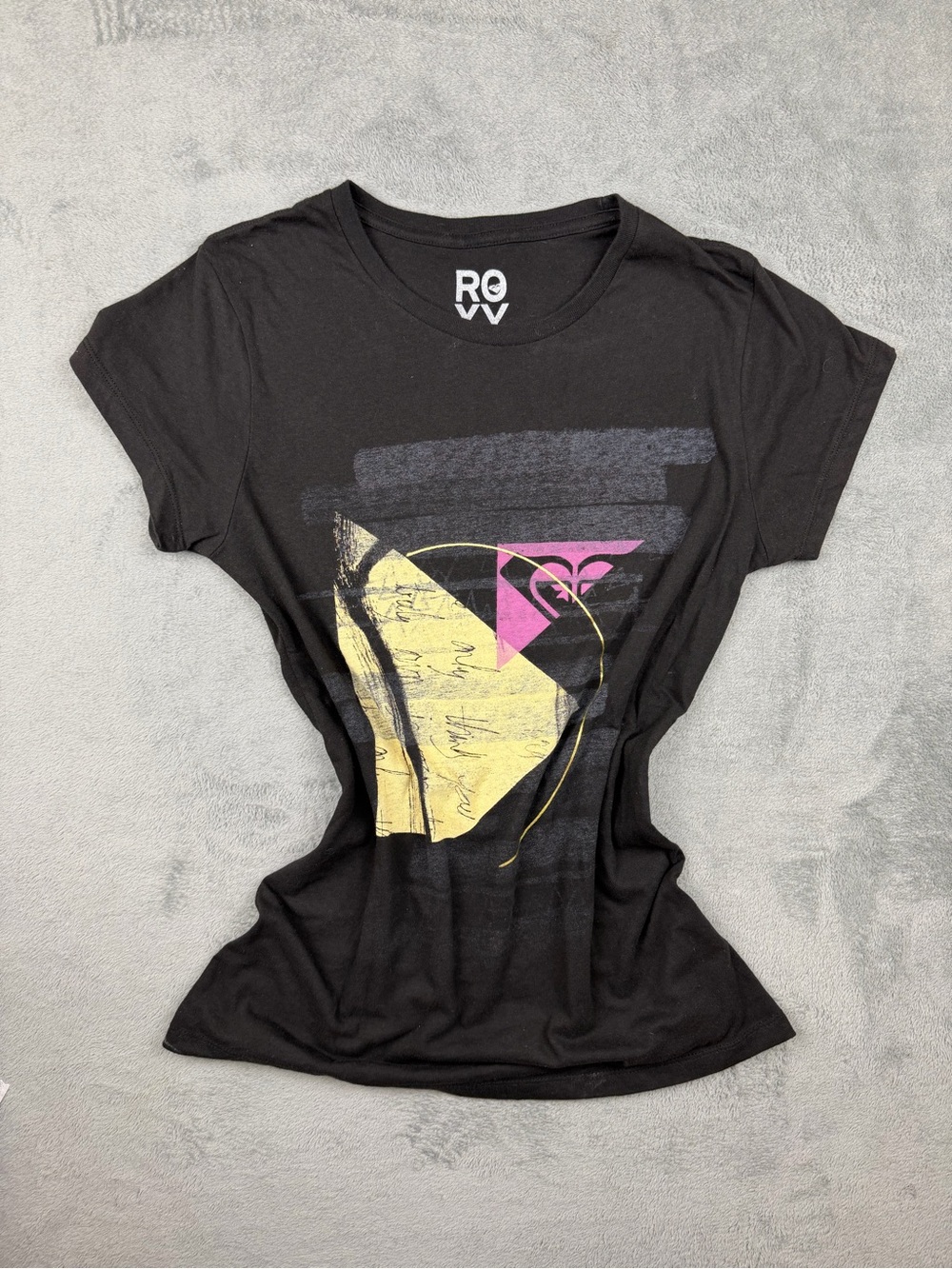 Roxy Black Short-Sleeve Graphic Tee with Yellow & Pink Accents